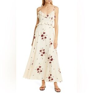 JOIE Cassiel Ruffled Floral Maxi Dress In Aged White Cream Women’s Size 2
